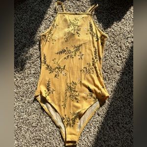 Forever 21 Yellow Floral Bodysuit - Size Small